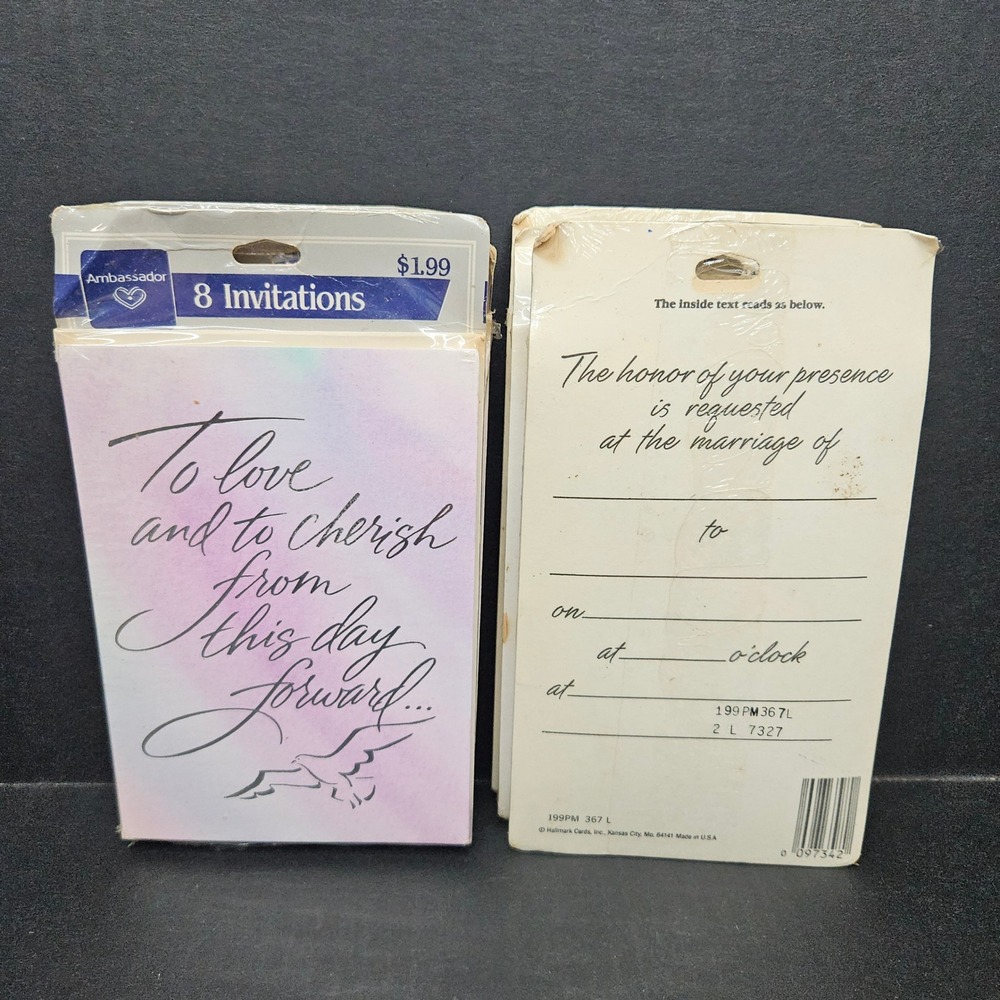 Ambassador Wedding Invitations Bulk Lot 6 Packs Purple Watercolor Dove Vintage